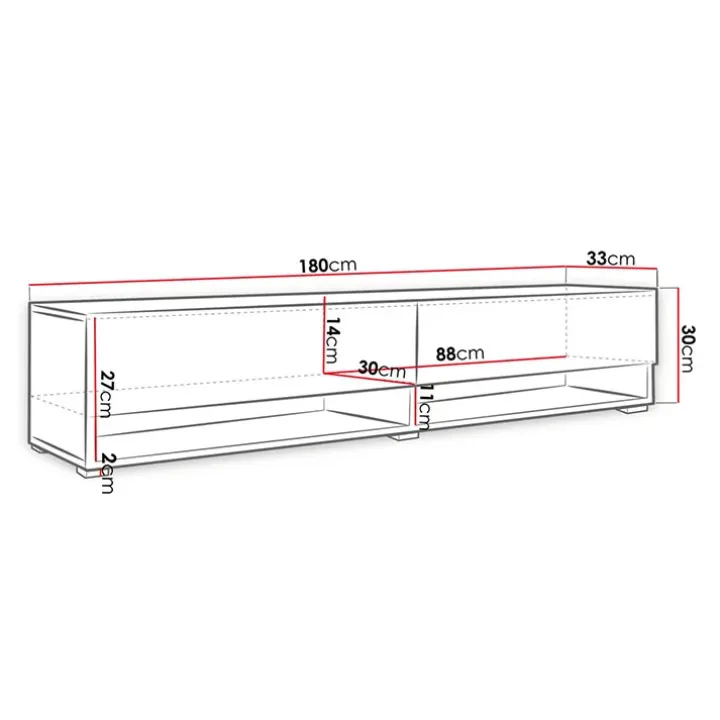 Mobile porta TV sospeso 180x30h cm 2 ante rovere Gregoria