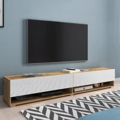 Mobile porta TV sospeso 180x30h cm 2 ante rovere bianco Gregoria