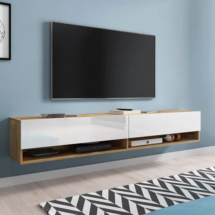 Mobile porta TV sospeso 180x30h cm 2 ante rovere bianco Gregoria