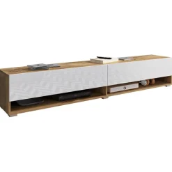 Mobile porta TV sospeso 180x30h cm 2 ante rovere bianco Gregoria