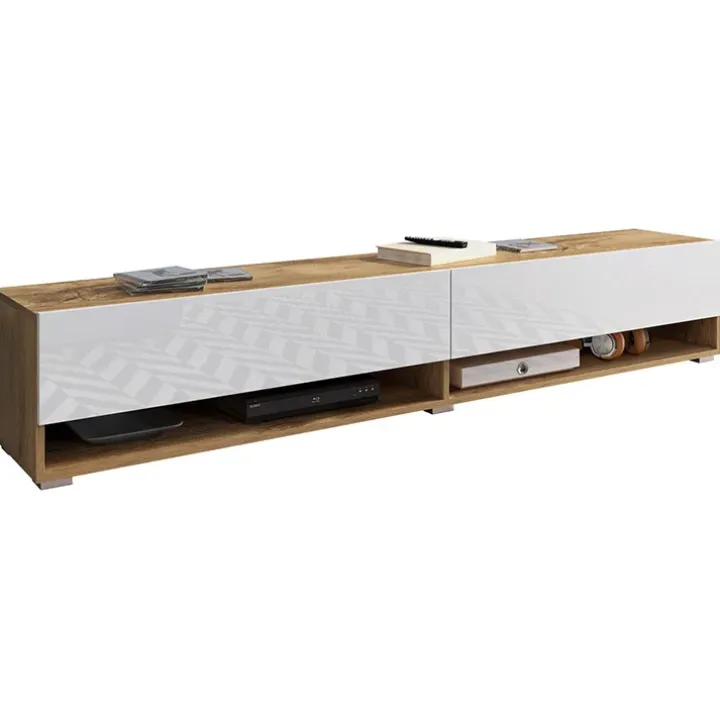Mobile porta TV sospeso 180x30h cm 2 ante rovere bianco Gregoria