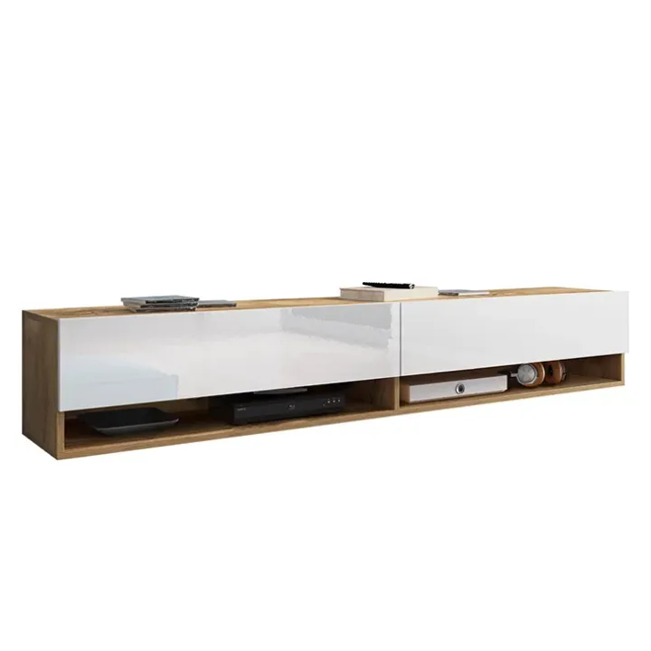 Mobile porta TV sospeso 180x30h cm 2 ante rovere bianco Gregoria
