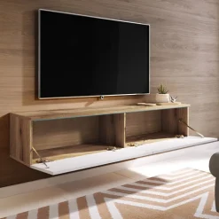 Mobile porta TV sospeso 140x30h cm 2 ante design rovere bianco lucido Silvia