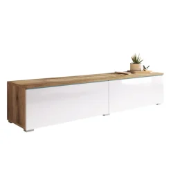 Mobile porta TV sospeso 140x30h cm 2 ante design rovere bianco lucido Silvia