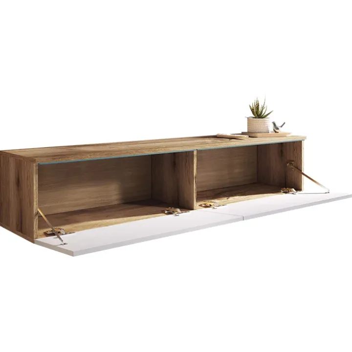 Mobile porta TV sospeso 140x30h cm 2 ante design rovere bianco lucido Silvia