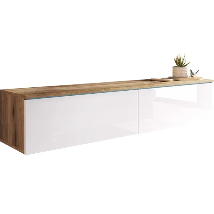 Mobile porta TV sospeso 140x30h cm 2 ante design rovere bianco lucido Silvia