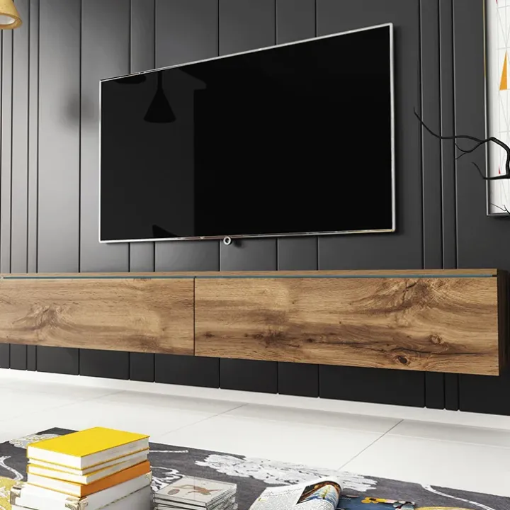 Mobile porta TV sospeso 180x30h cm 2 ante design rovere Silvia