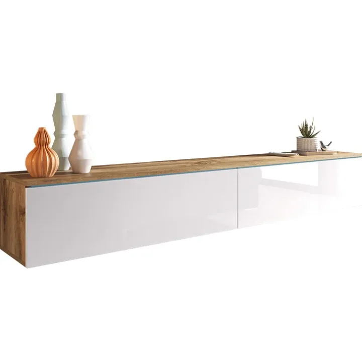 Mobile porta TV sospeso 180x30h cm 2 ante design bianco lucido rovere Silvia