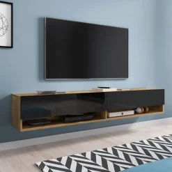 Mobile porta TV sospeso 180x30h cm 2 ante rovere nero Gregoria