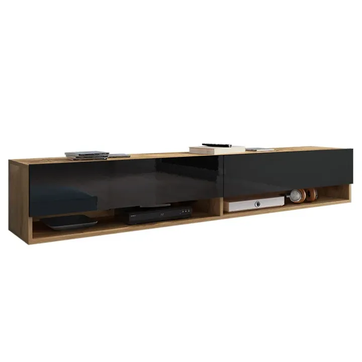 Mobile porta TV sospeso 180x30h cm 2 ante rovere nero Gregoria