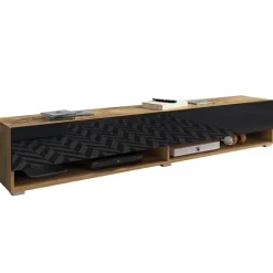 Mobile porta TV sospeso 180x30h cm 2 ante rovere nero Gregoria