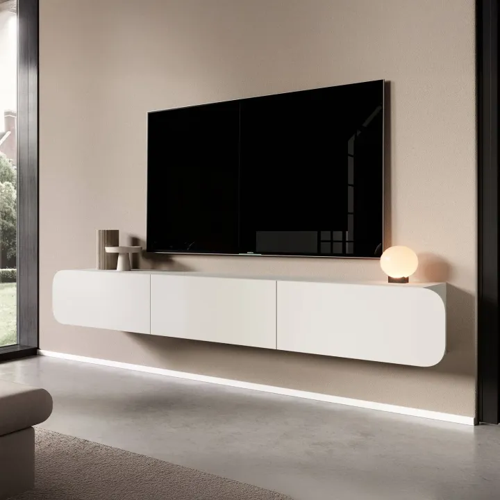 Mobile porta TV sospeso 240x34h cm 3 ante beige cashmere Volia