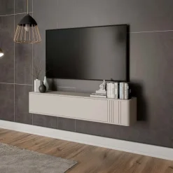 Mobile porta TV sospeso 150x30h cm 1 anta a ribalta beige cashmere Bellagio