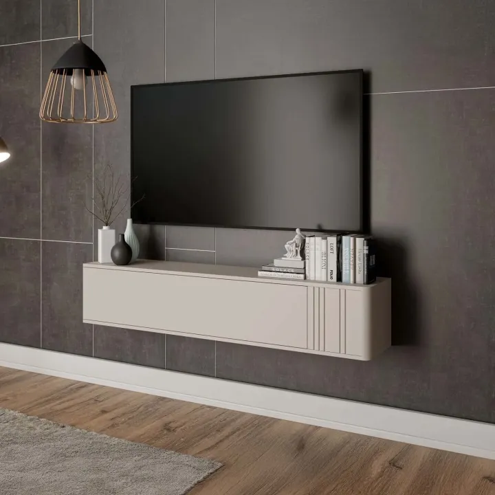 Mobile porta TV sospeso 150x30h cm 1 anta a ribalta beige cashmere Bellagio