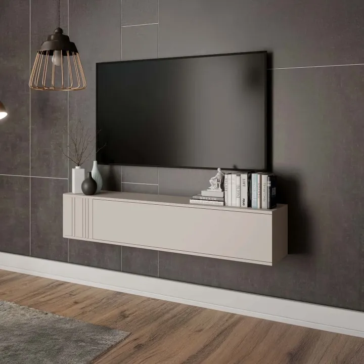 Mobile porta TV sospeso 150x30h cm 1 anta a ribalta beige cashmere Bellagio