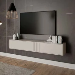 Mobile porta TV sospeso 190x30h cm 2 ante a ribalta beige cashmere Bellagio