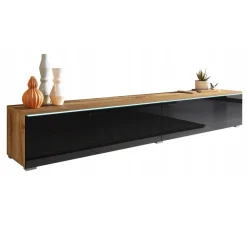 Mobile porta TV sospeso 180x30h cm con LED nero lucido rovere Silvia