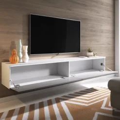 Mobile porta TV sospeso 180x30h cm con LED design bianco lucido Silvia