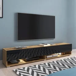 Mobile porta TV sospeso 180x30h cm con LED rovere nero Gregoria
