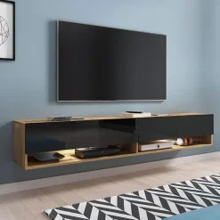 Mobile porta TV sospeso 180x30h cm con LED rovere nero Gregoria