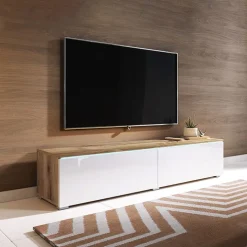 Mobile porta TV sospeso 140x30h cm con LED rovere bianco lucido Silvia