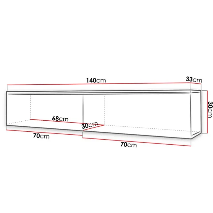 Mobile porta TV sospeso 140x30h cm con LED rovere bianco lucido Silvia