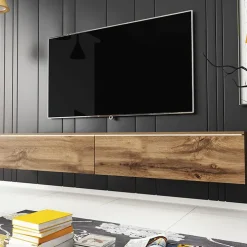 Mobile porta TV sospeso 180x30h cm con LED design rovere Silvia