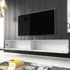 Mobile porta TV sospeso 180x30h cm design bianco lucido 2 ante Silvia