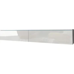 Mobile porta TV sospeso 180x30h cm design bianco lucido 2 ante Silvia