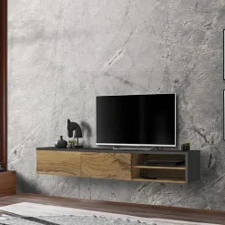 Mobile porta TV sospeso 180x30h cm rovere antico antracite Botticelli