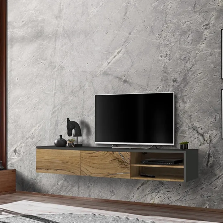 Mobile porta TV sospeso 180x30h cm rovere antico antracite Botticelli