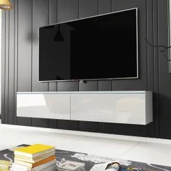 Mobile porta TV sospeso 140x30h cm soggiorno bianco lucido Silvia