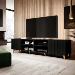 Mobile porta TV 201x52cm 4 ante cannettato nero Essence