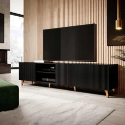 Mobile porta TV 201x52cm 4 ante cannettato nero Essence