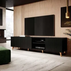 Mobile porta TV 201x52cm 4 ante cannettato nero Essence