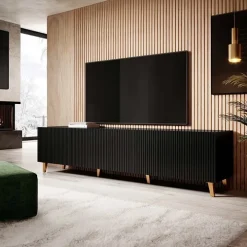 Mobile porta TV 201x52cm 4 ante cannettato nero Essence