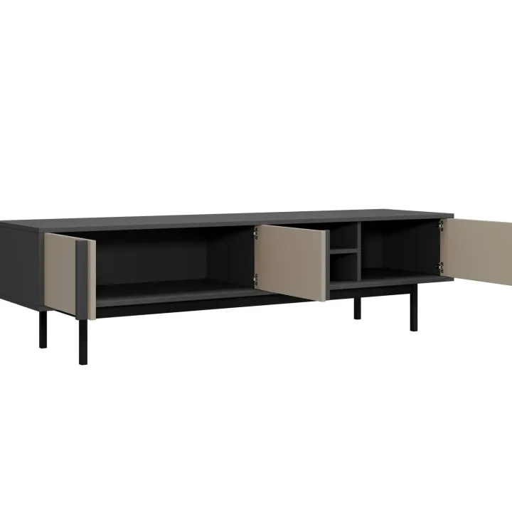 Mobile porta tv 163x43 cm 3 ante 2 vani a giorno antracite beige Essenzia