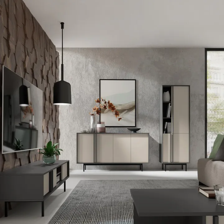 Mobile porta tv 163x43 cm 3 ante 2 vani a giorno antracite beige Essenzia