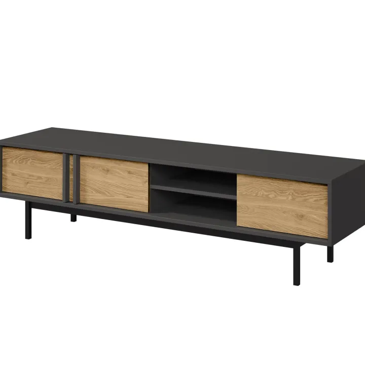 Mobile porta tv 163x43 cm 3 ante 2 vani a giorno antracite rovere Essenzia