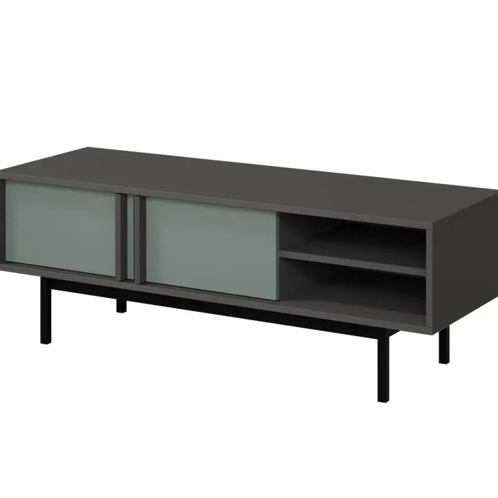 Mobile porta tv 123x43 cm 2 ante 2 vani a giorno antracite verde Essenzia