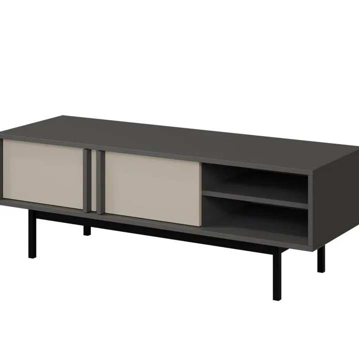 Mobile porta tv 123x43 cm 2 ante 2 vani a giorno antracite beige Essenzia