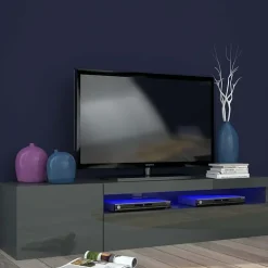 Mobile porta TV 155x37h cm 1 anta antracite laccato lucido Light Small Gihome®