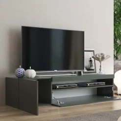 Mobile porta TV 155x37h cm 1 anta antracite laccato lucido Light Small Gihome®