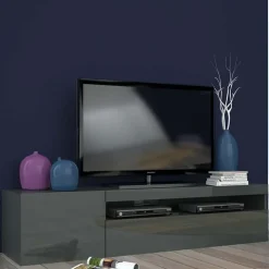 Mobile porta TV 155x37h cm 1 anta antracite laccato lucido Light Small Gihome®