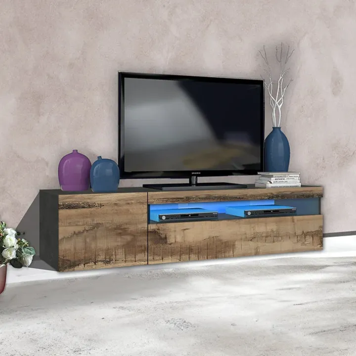 Mobile porta TV 155x37h cm 1 anta ardesia acero Light Small Gihome®