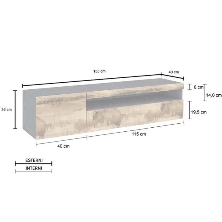Mobile porta TV 155x37h cm 1 anta ardesia acero Light Small Gihome®