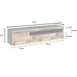Mobile porta TV 155x37h cm 1 anta ardesia acero Light Small Gihome®