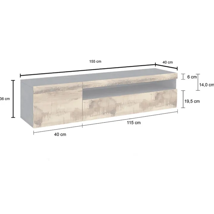 Mobile porta TV 155x37h cm 1 anta ardesia acero Light Small Gihome®