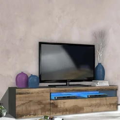 Mobile porta TV 155x37h cm 1 anta ardesia acero Light Small Gihome®
