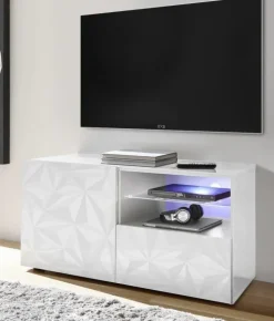 Mobile porta TV 122x57h cm1 anta 1 cassetto bianco lucido con serigrafia Marvis